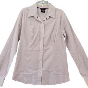 Metaphor White Shirt Stretch Preppy Purple Stripe Buttons Long Sleeves Womens M